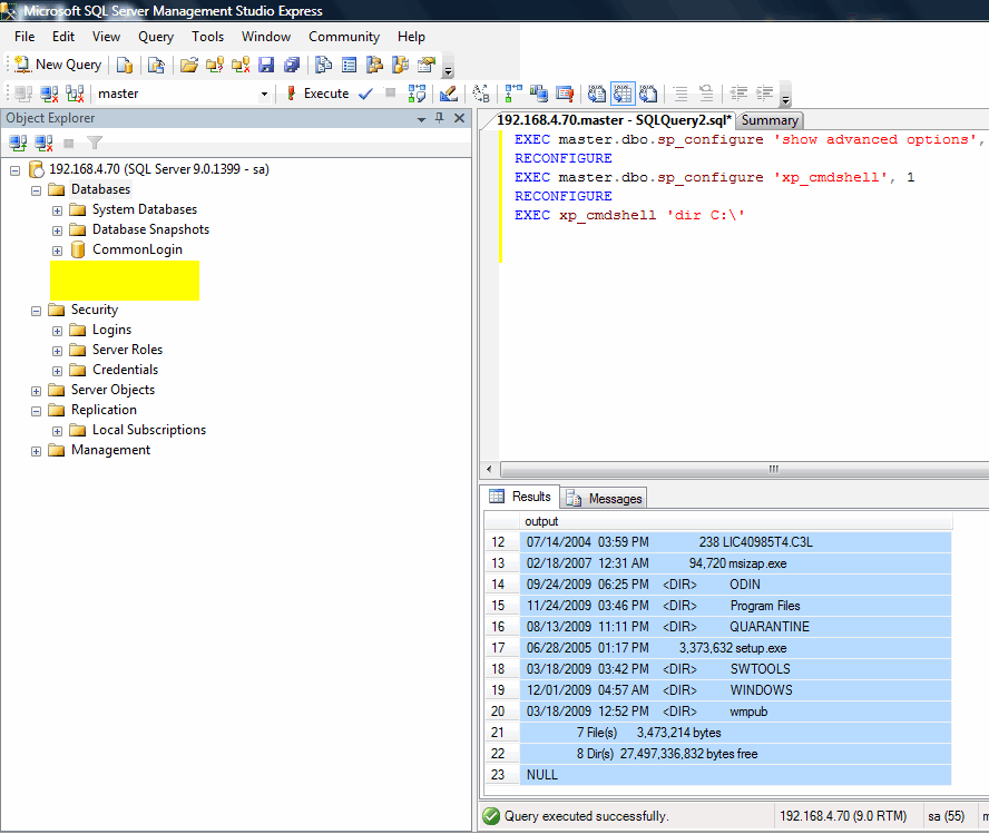 xp_cmdshell in action on victim system