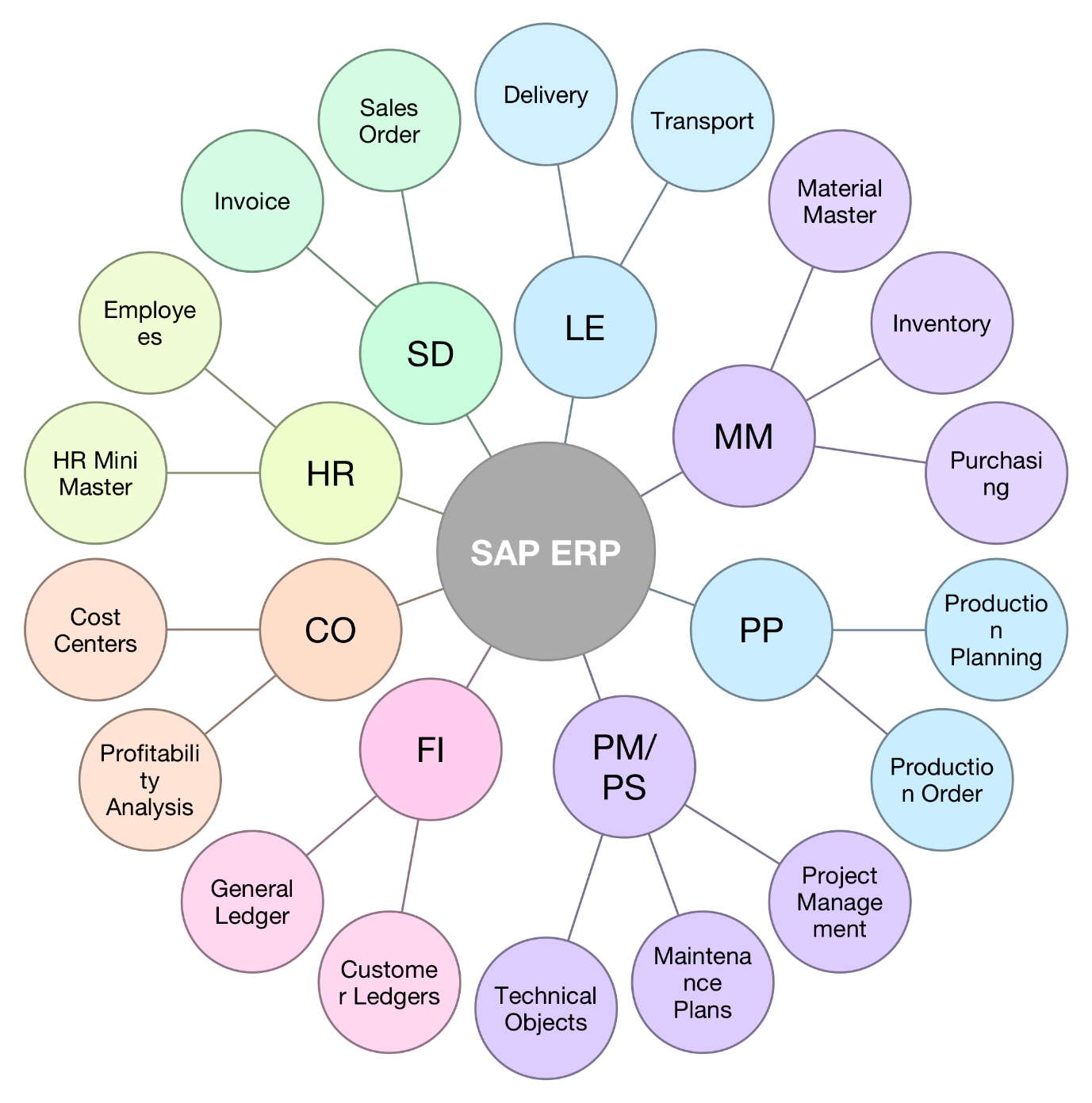 An overview of how different modules integrate to comprise an SAP system